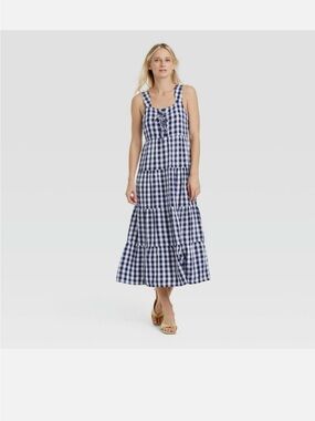 Who What Wear Women’s Dress XL Gingham Lace Up Maxi Dress - Classic Summer Style